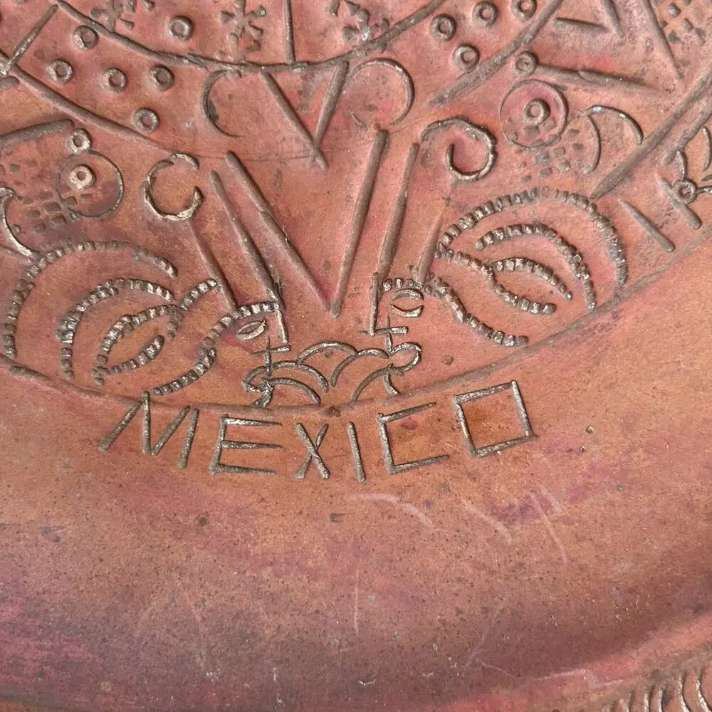 Antique Vintage Solid Copper Decorative Plate Mayan Aztec with Patina Home Decor